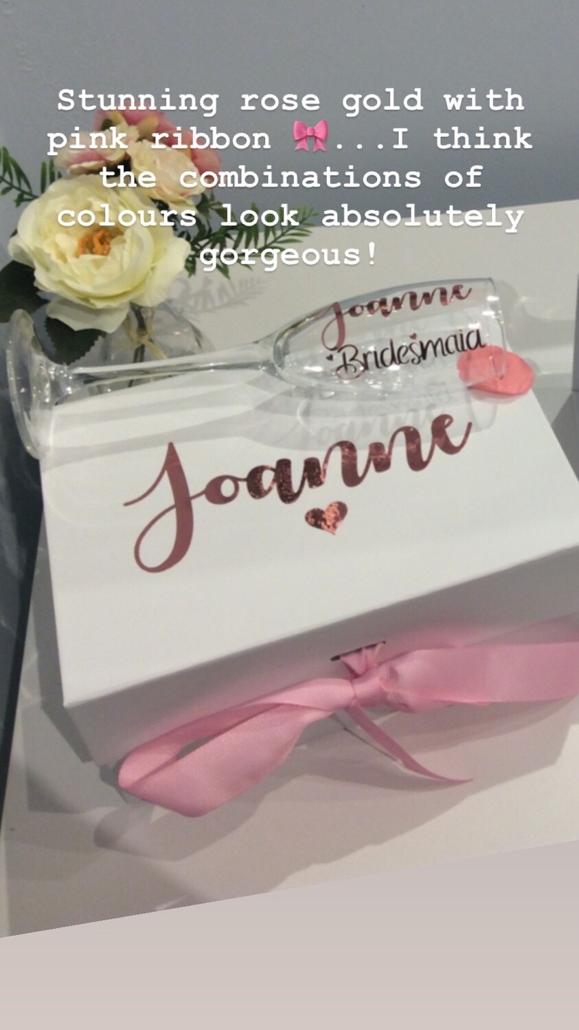 Personalised proposal medium  ribbon box &amp; matching FREE champagne flute