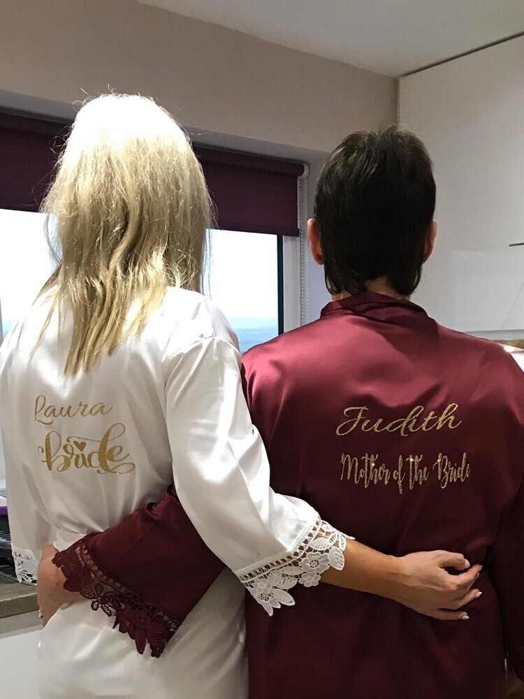 Personalised  glitter/ foil  matte satin lace edged robes
