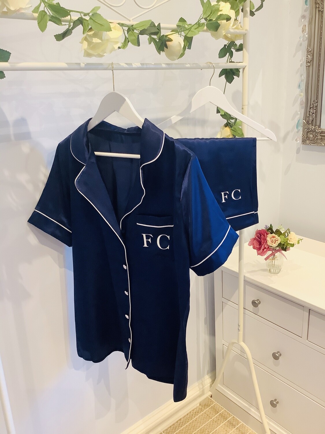 Personalised matte satin PJ short set