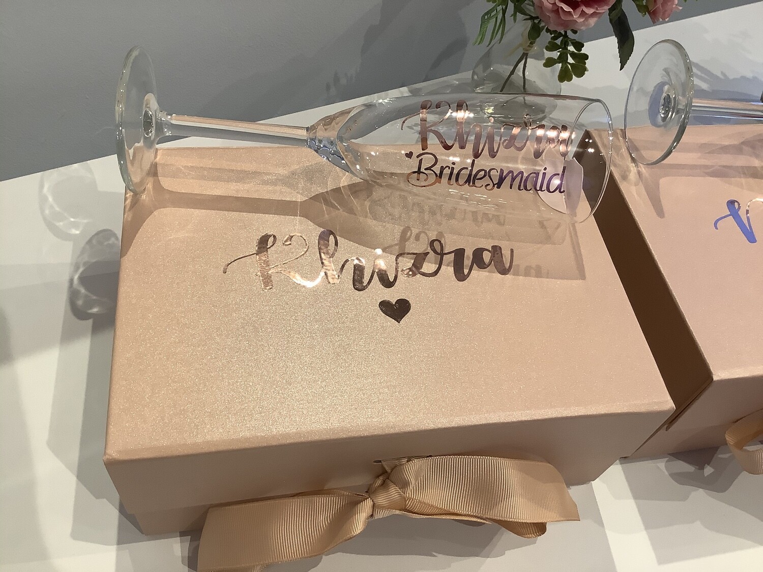 Personalised proposal medium  ribbon box &amp; matching FREE champagne flute