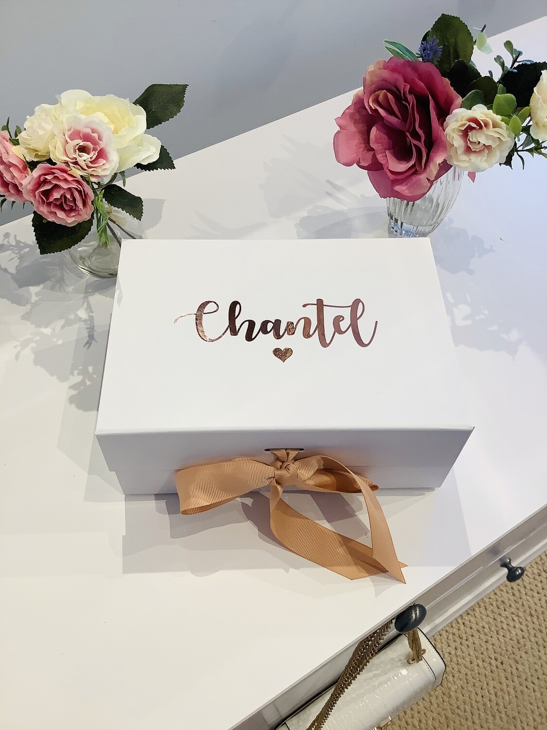 Personalised proposal medium  ribbon box &amp; matching FREE champagne flute