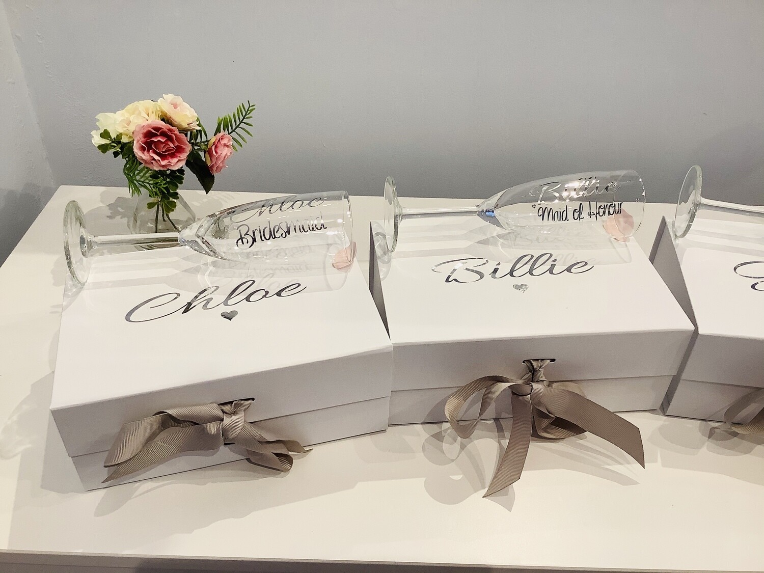 Personalised proposal medium  ribbon box &amp; matching FREE champagne flute