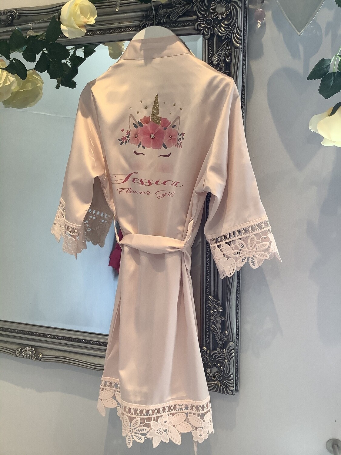 UNICORN flower girl satin robe