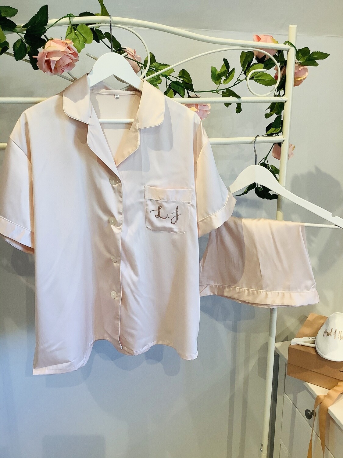 Personalised matte satin PJ short set