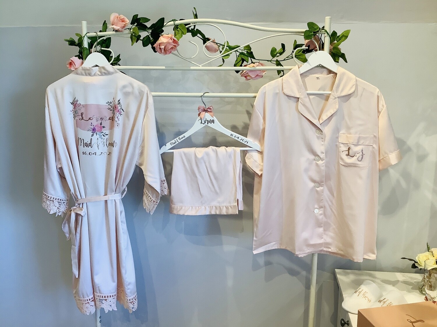 Personalised matte satin PJ short set