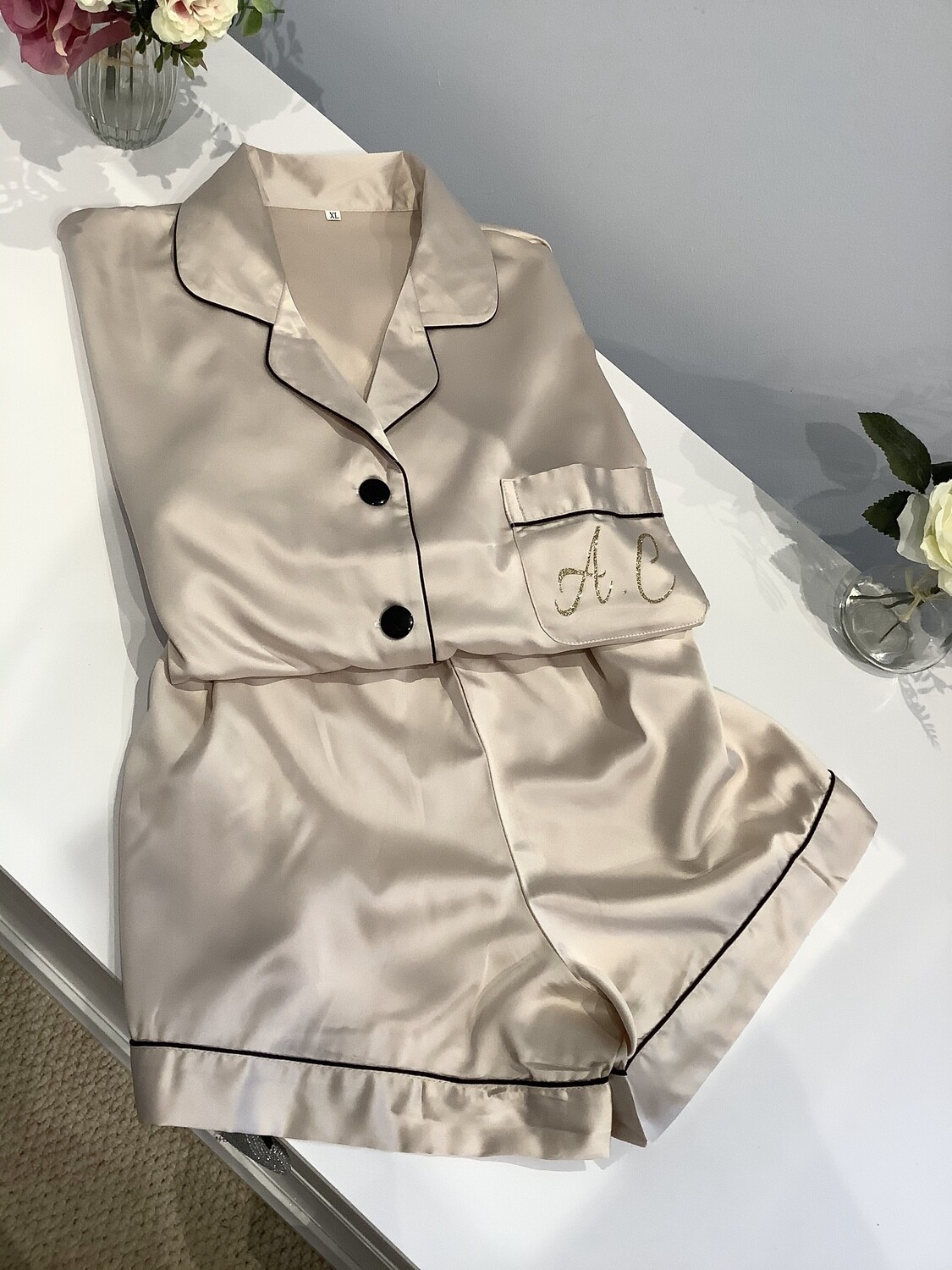 Personalised matte satin PJ short set