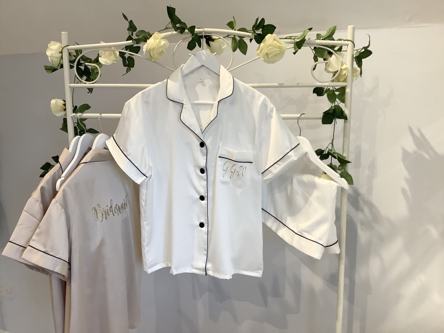 Personalised matte satin PJ short set