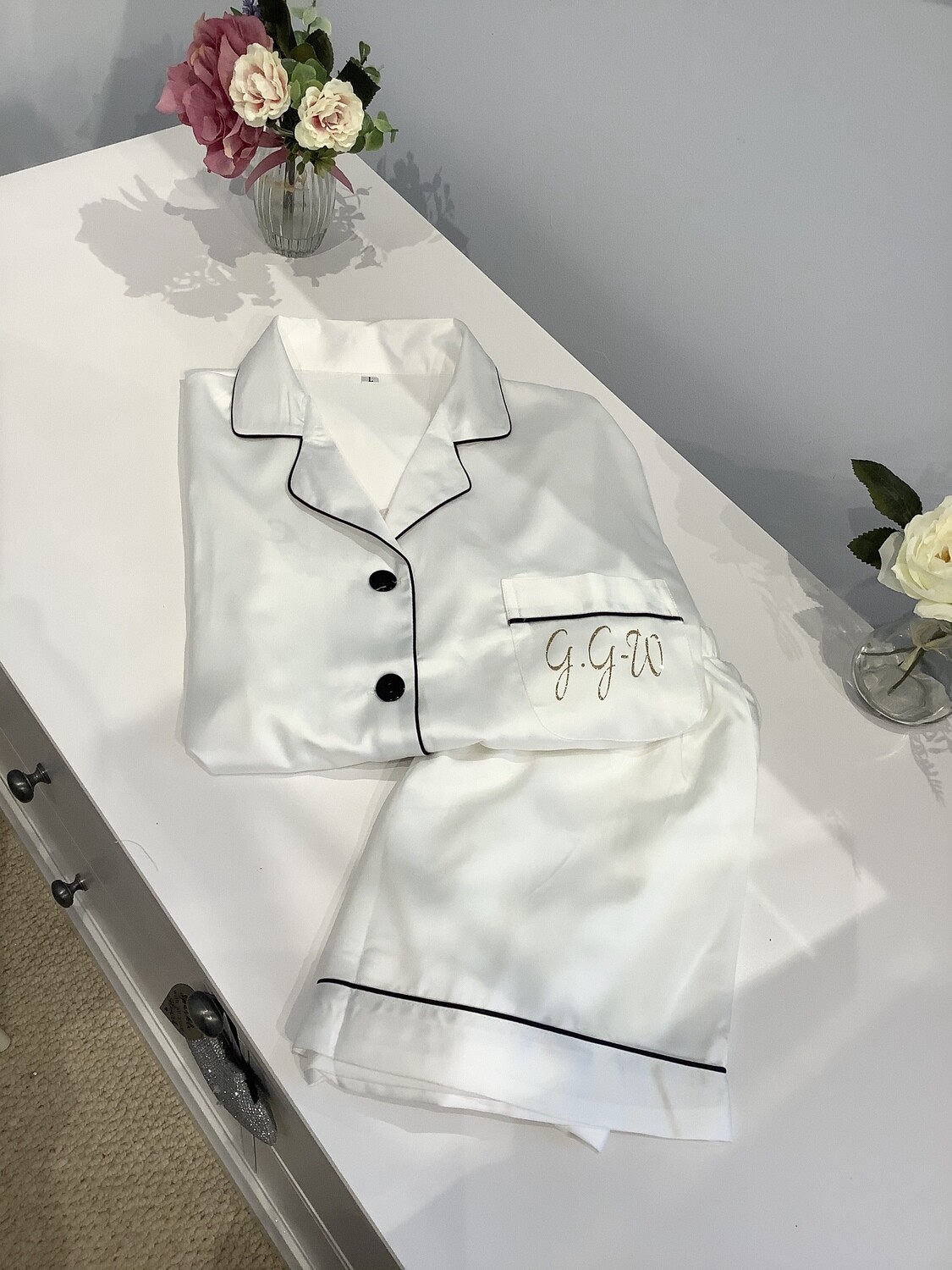 Personalised matte satin PJ short set
