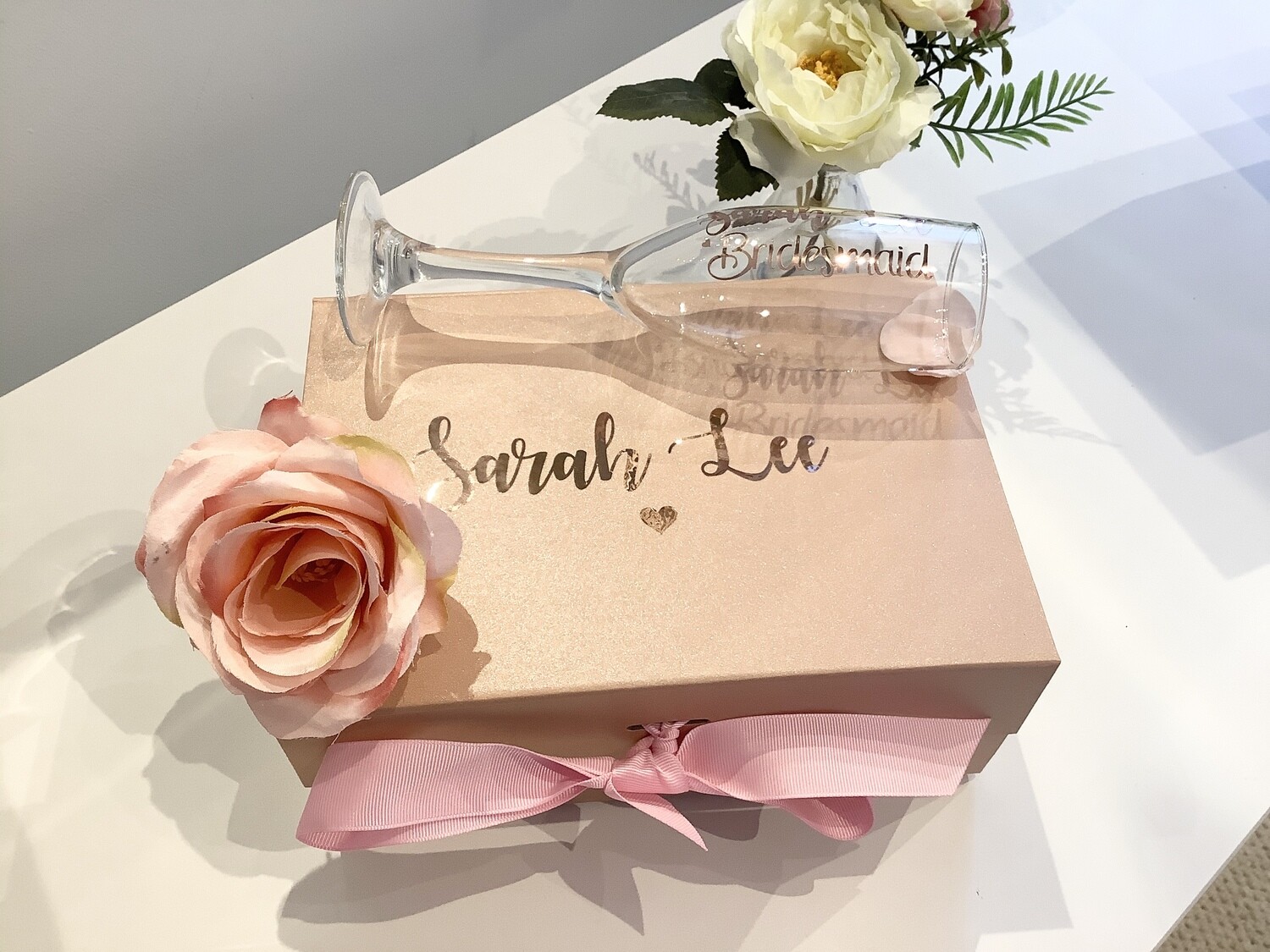 Personalised proposal medium  ribbon box &amp; matching FREE champagne flute