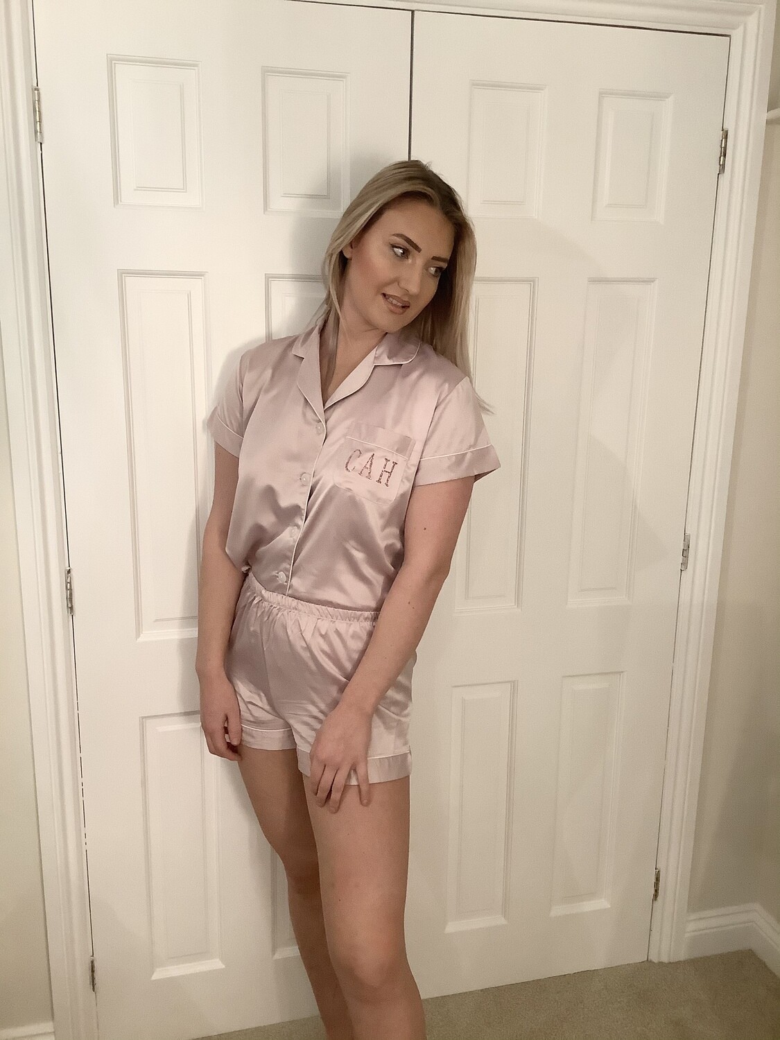Personalised matte satin PJ short set