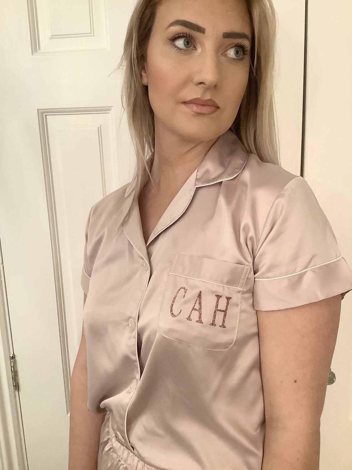 Personalised matte satin PJ short set
