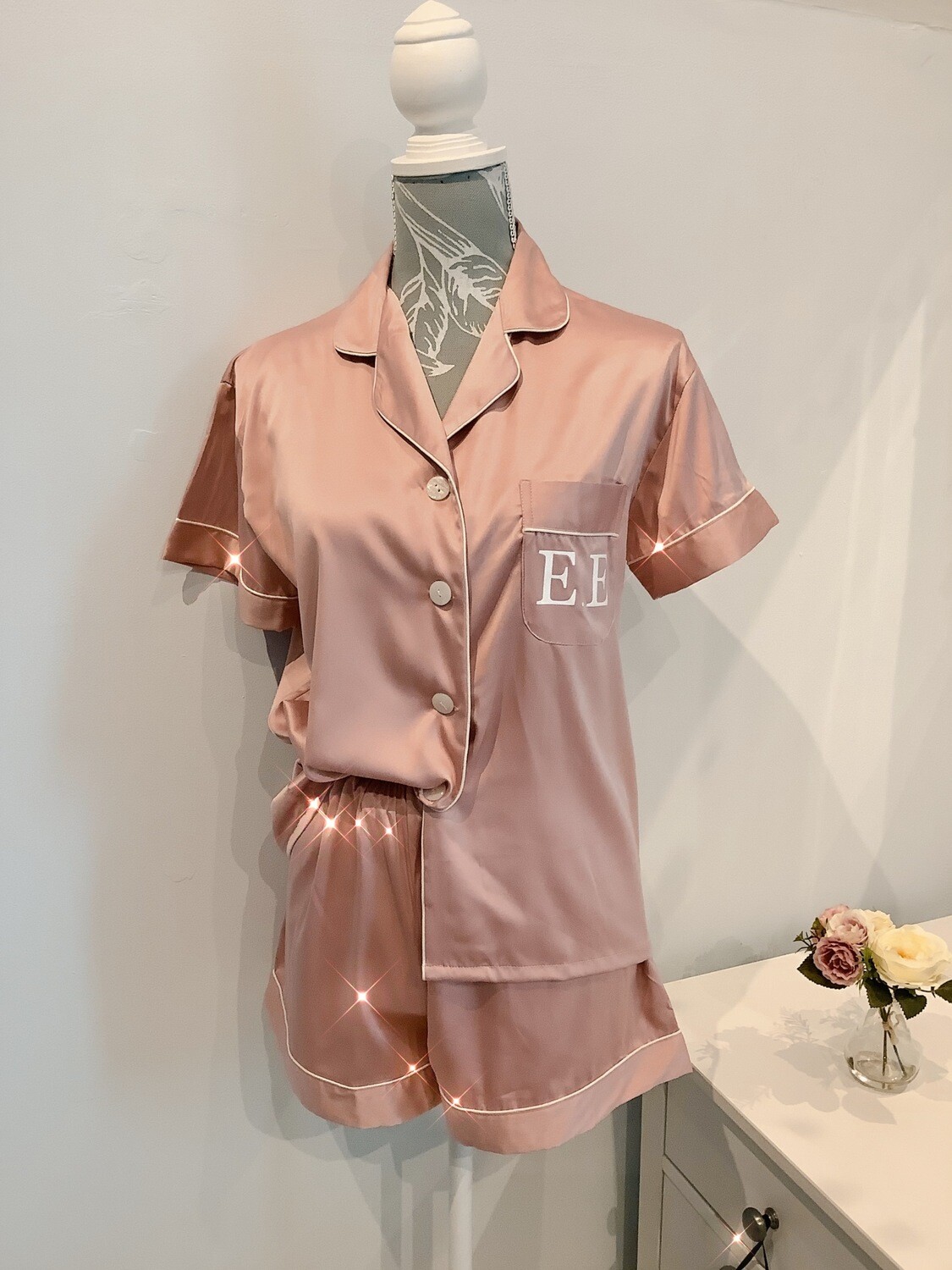Personalised matte satin PJ short set