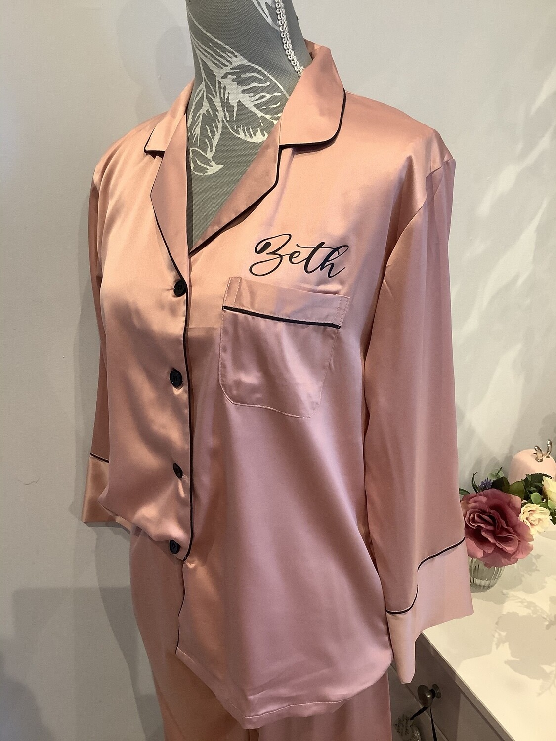 Personalised matte satin long trouser/ sleeved pjs