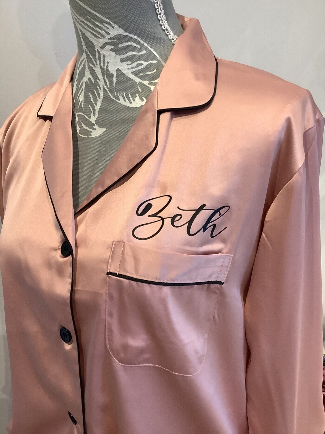 Personalised matte satin long trouser/ sleeved pjs