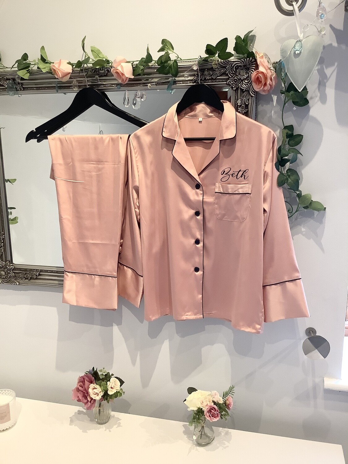 Personalised matte satin long trouser/ sleeved pjs