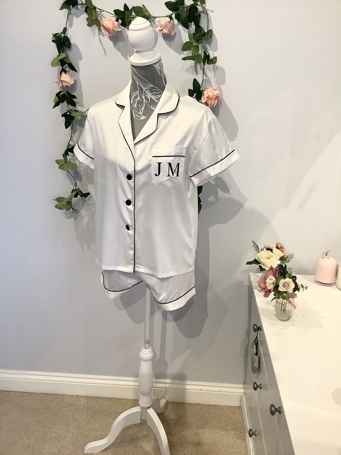 Personalised matte satin PJ short set