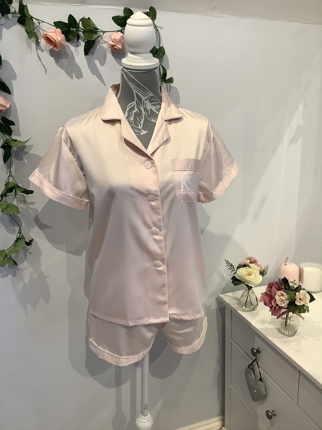 Personalised matte satin PJ short set