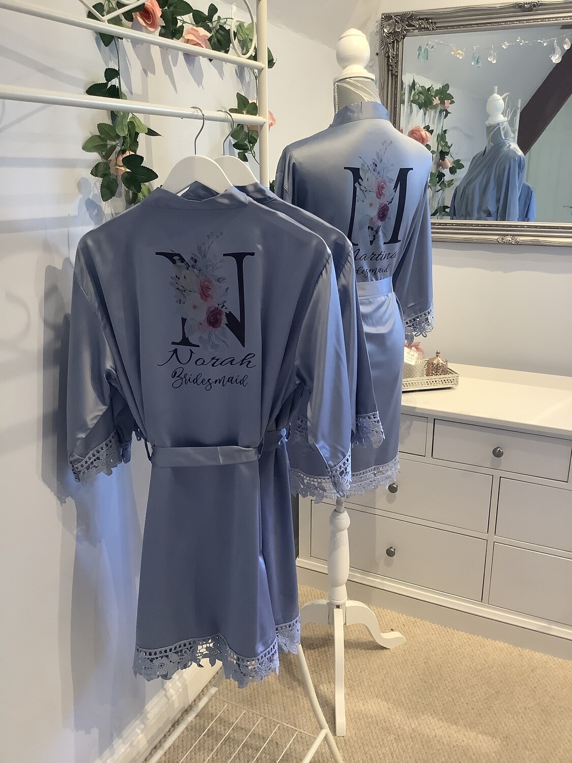DUSKY BLUE  Bridesmaid satin lace robes BELLA