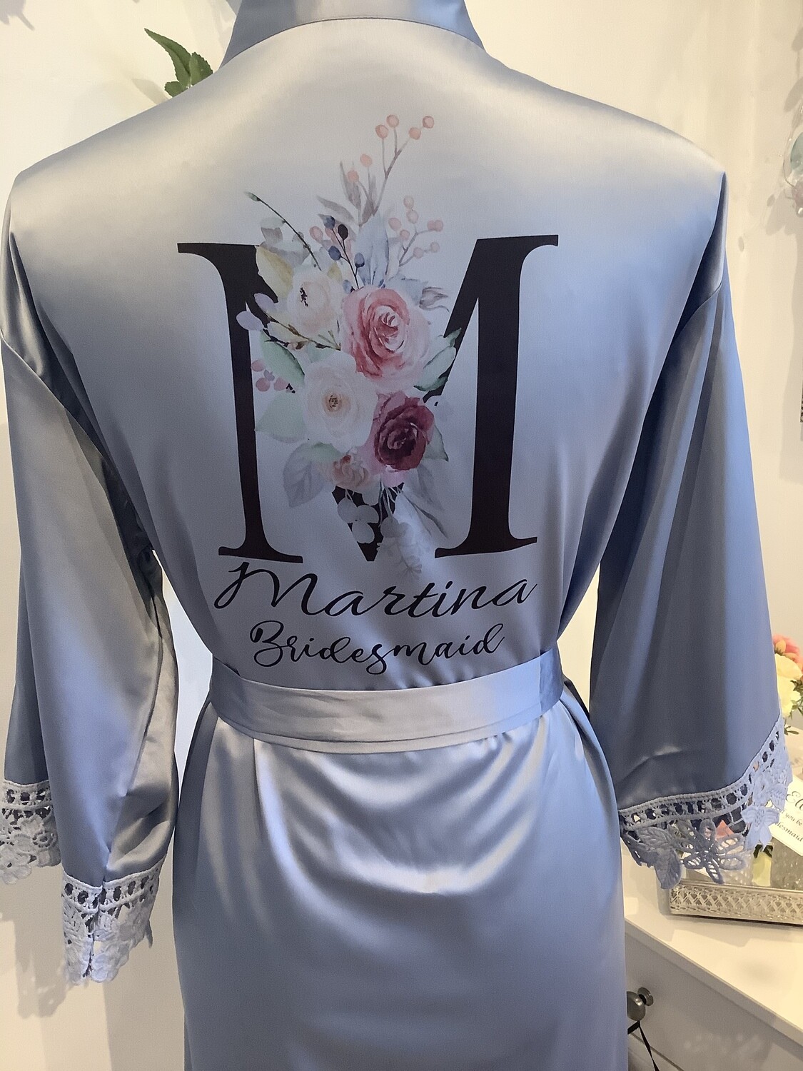 DUSKY BLUE  Bridesmaid satin lace robes BELLA
