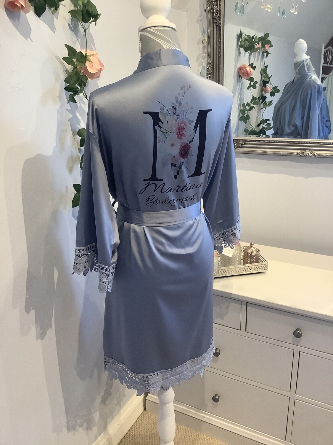DUSKY BLUE  Bridesmaid satin lace robes BELLA
