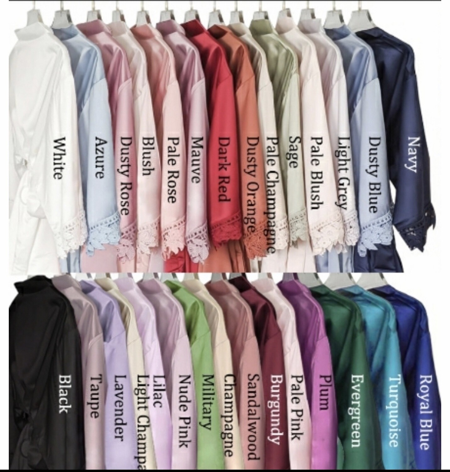 Personalised  glitter/ foil  matte satin lace edged robes