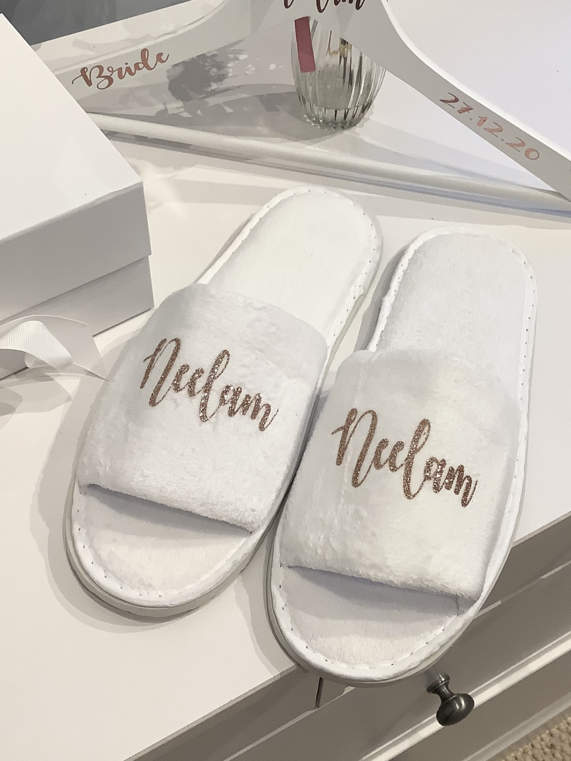 Personalised  glitter/ foil  matte satin lace edged robes