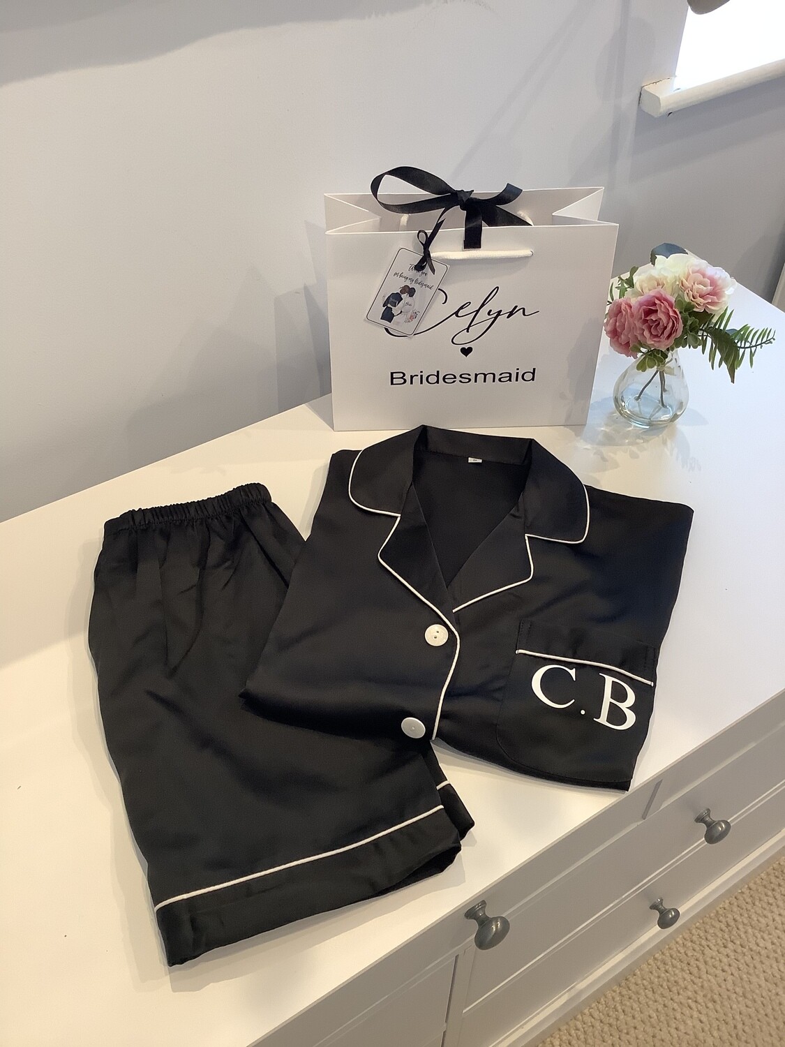 Personalised matte satin PJ short set