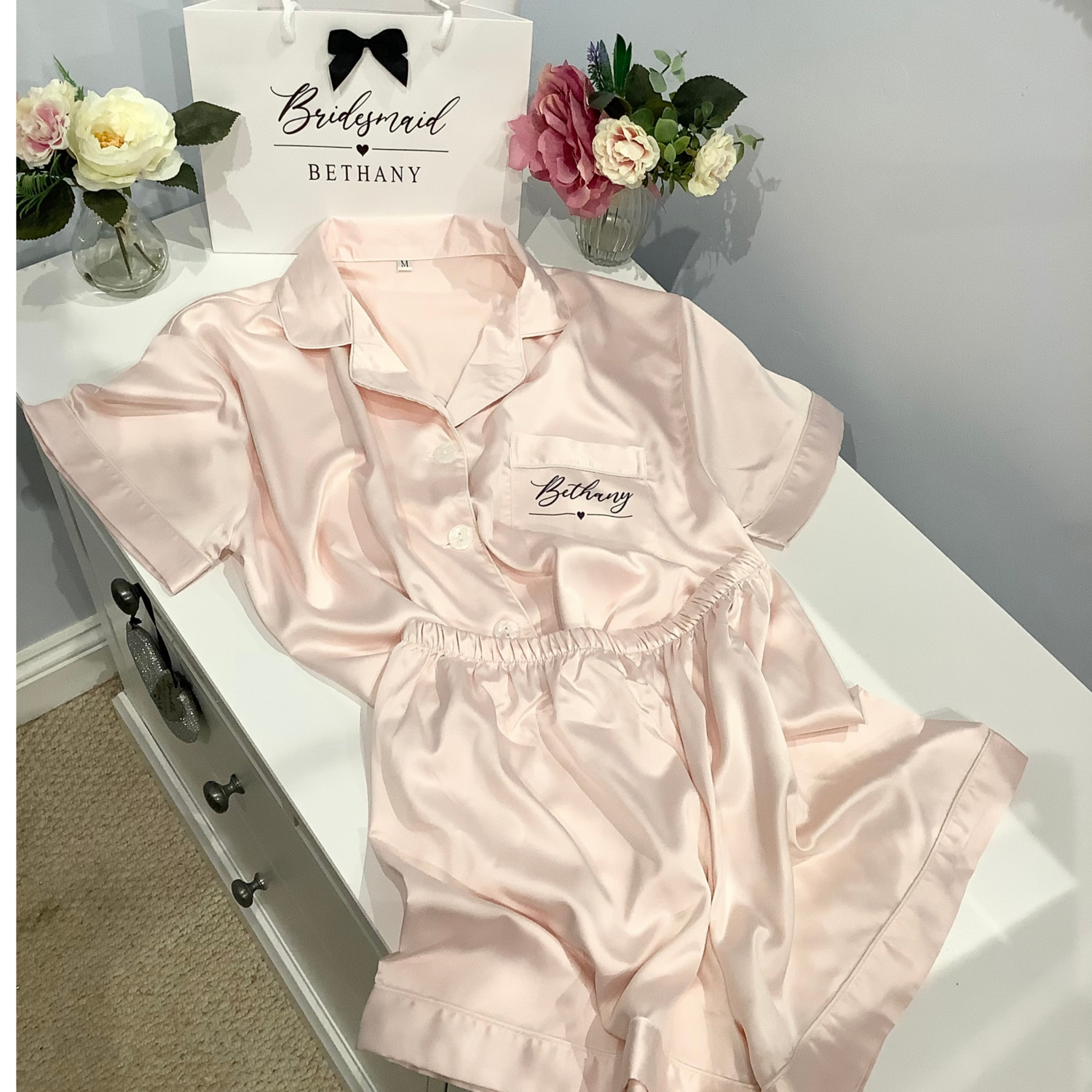 Personalised  satin short pyjamas EMILY