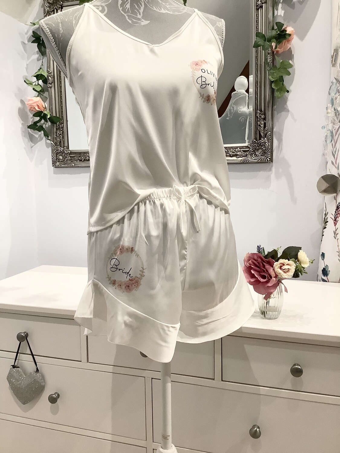 Personalised bridesmaid cami satin pj set LORNA