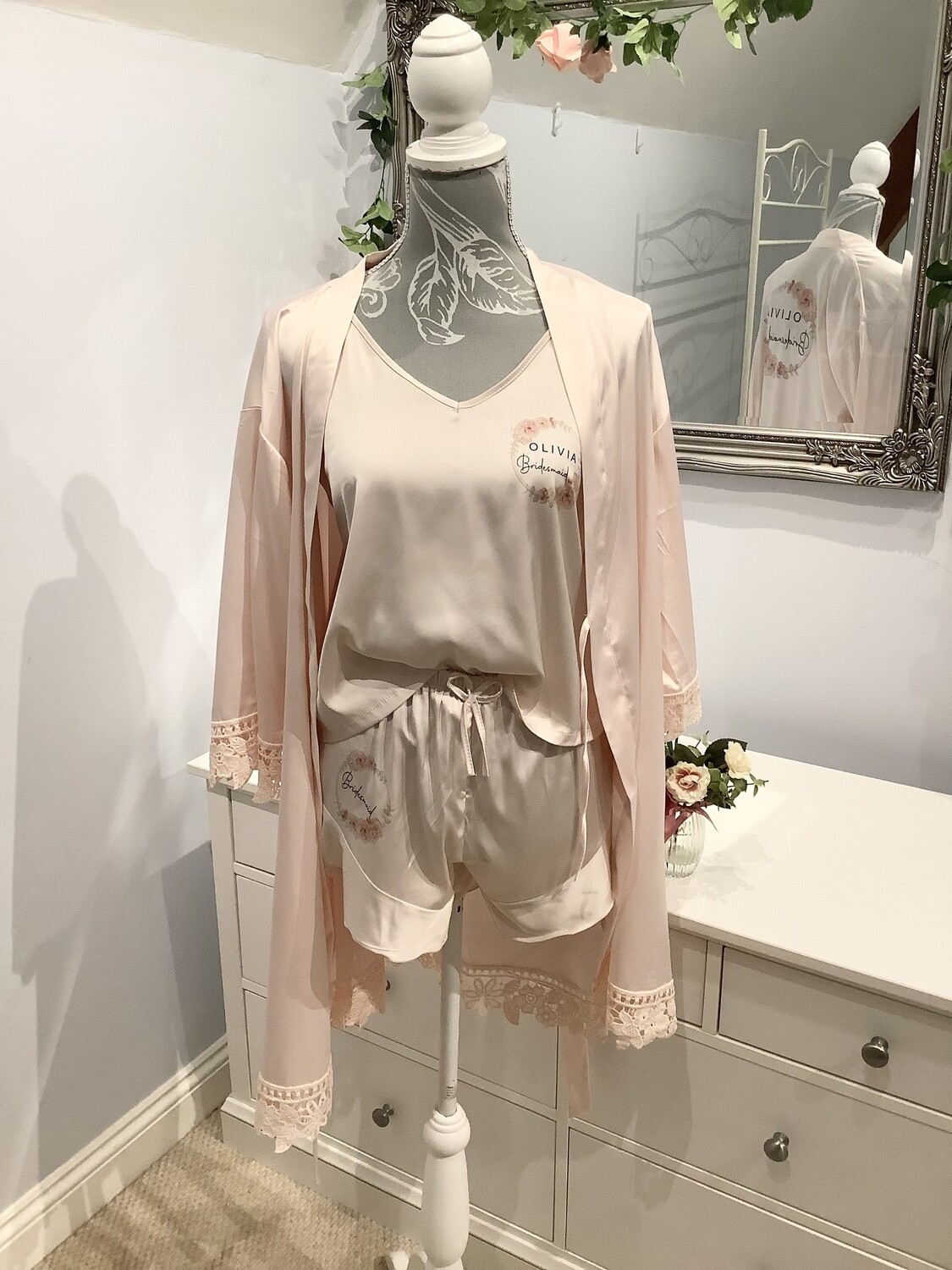Personalised bridesmaid cami satin pj set LORNA