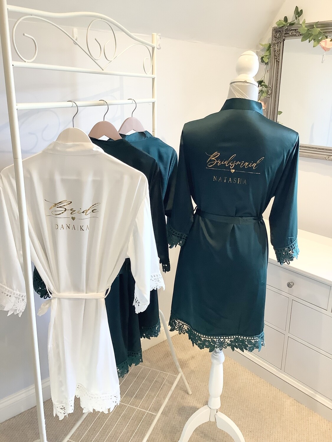 Personalised bridesmaid satin lace robes NICOLE