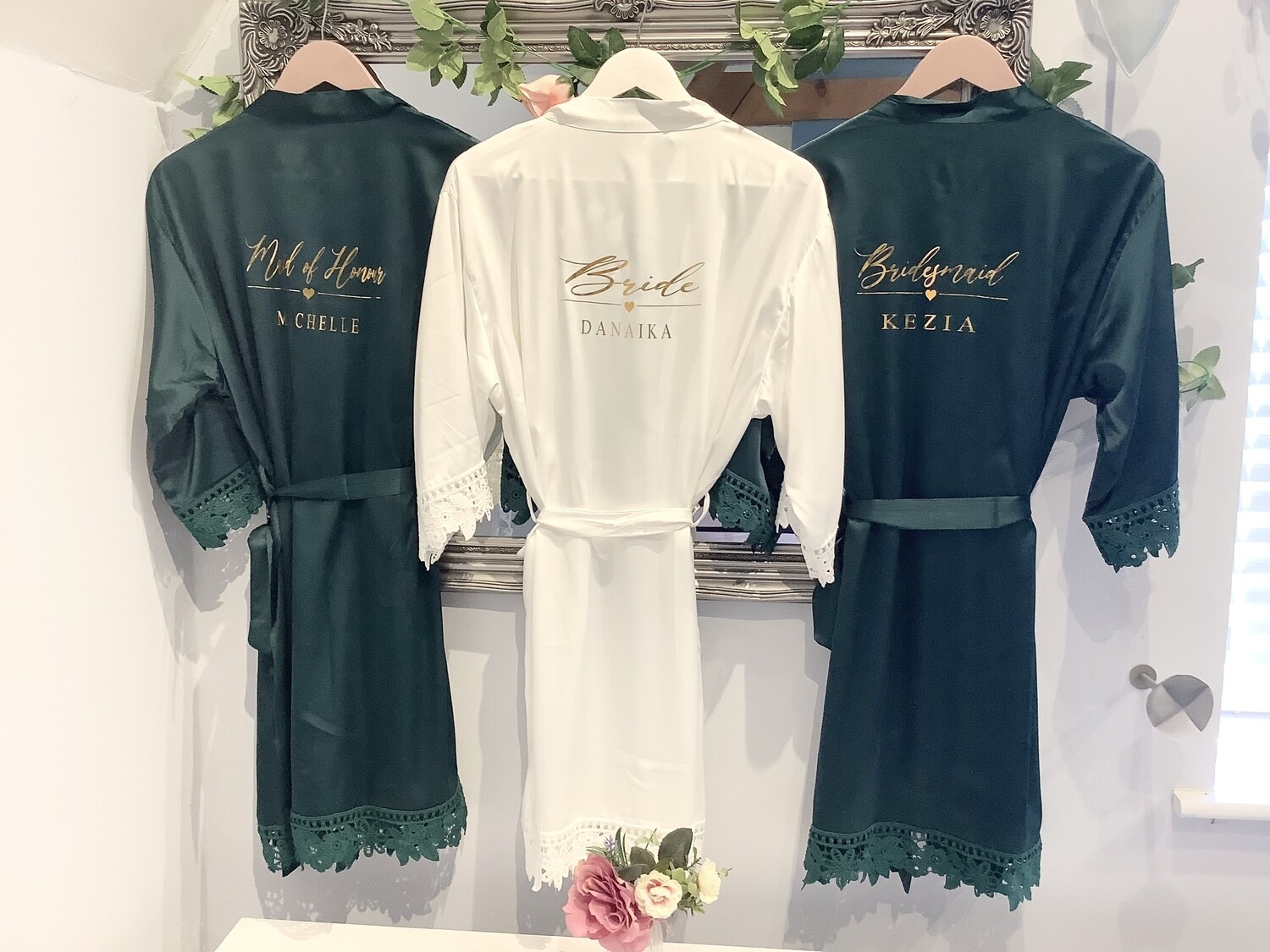 Personalised bridesmaid satin lace robes NICOLE