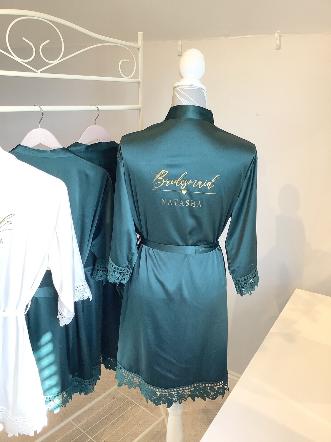 Personalised bridesmaid satin lace robes NICOLE