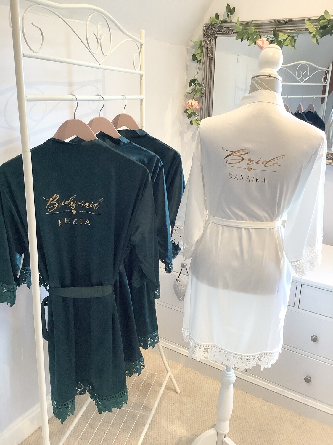 Personalised bridesmaid satin lace robes NICOLE