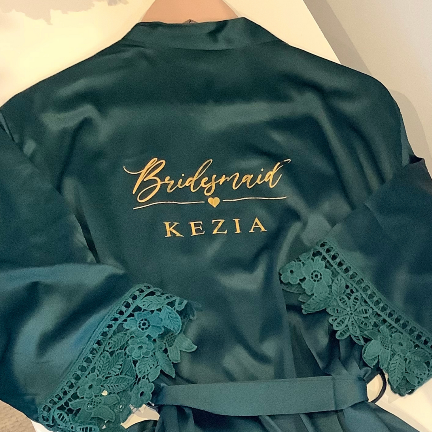 Personalised bridesmaid satin lace robes NICOLE