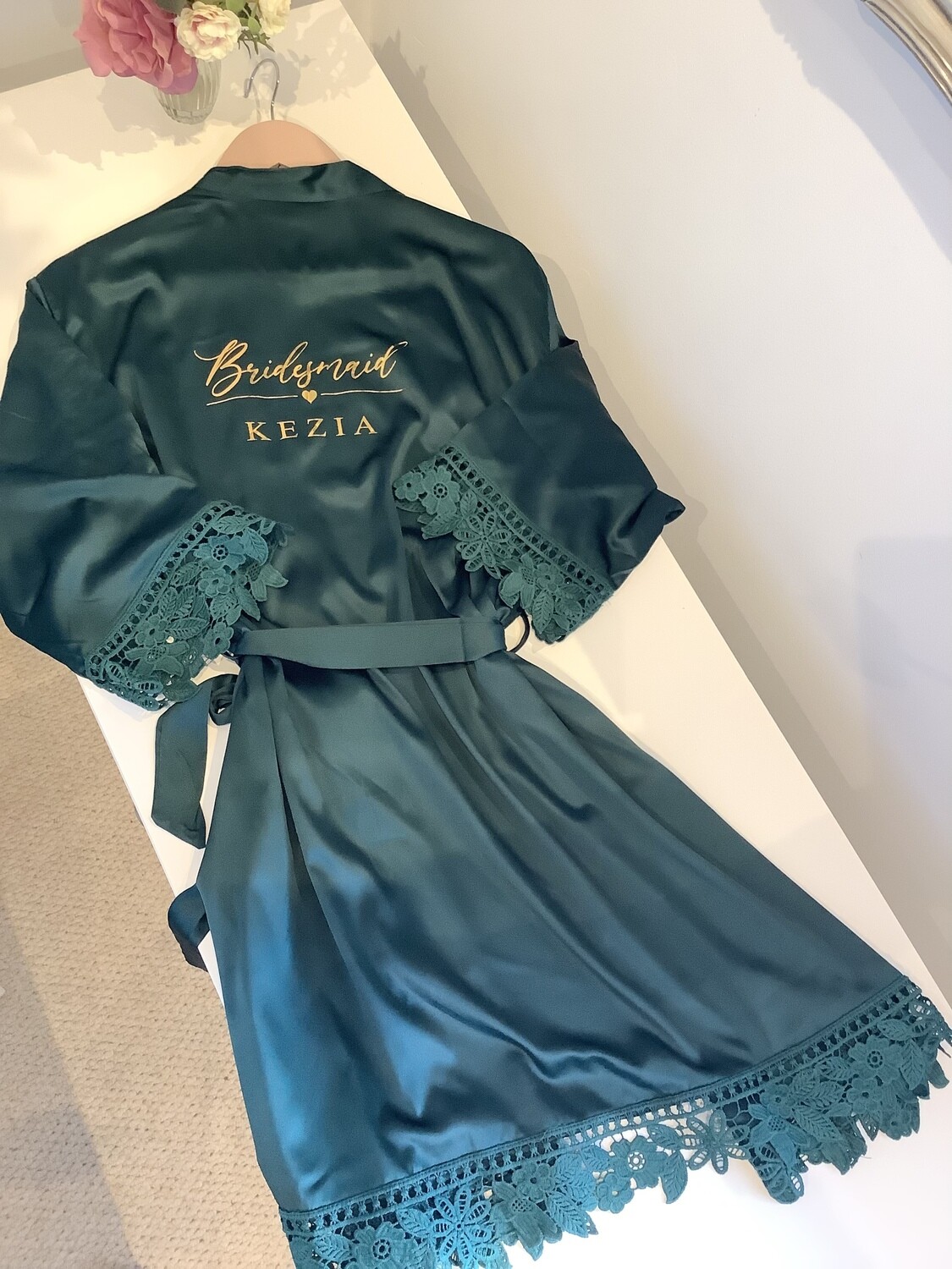Personalised bridesmaid satin lace robes NICOLE