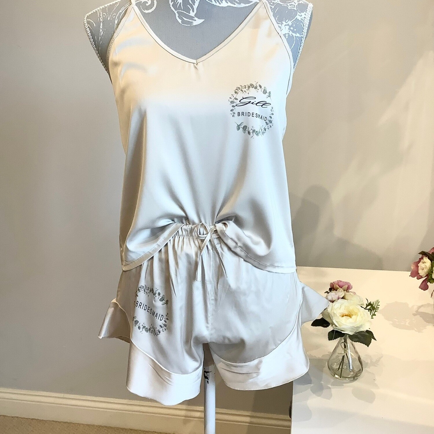 Personalised bridesmaid cami satin pj set LORNA