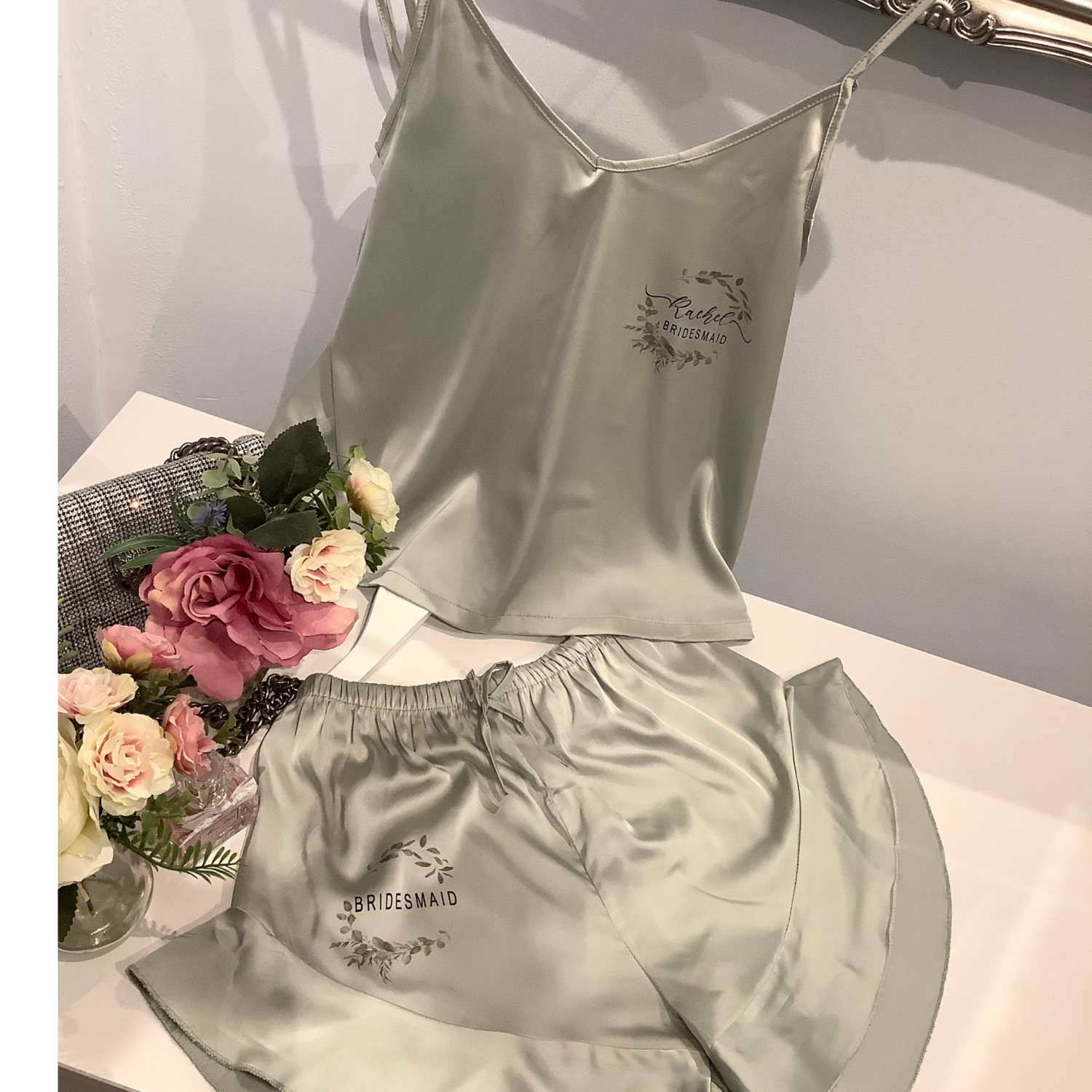 Personalised bridesmaid cami satin pj set LORNA