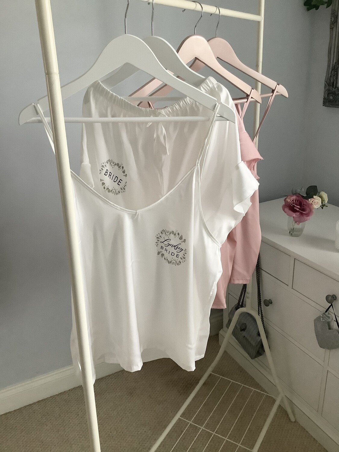 Personalised bridesmaid cami satin pj set LORNA