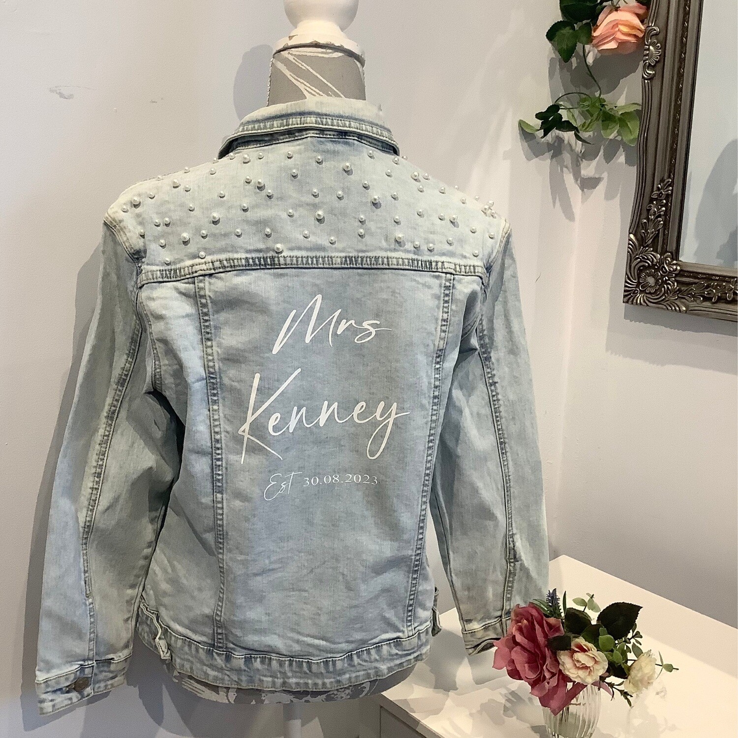 Personalised bride Pearl denim jacket