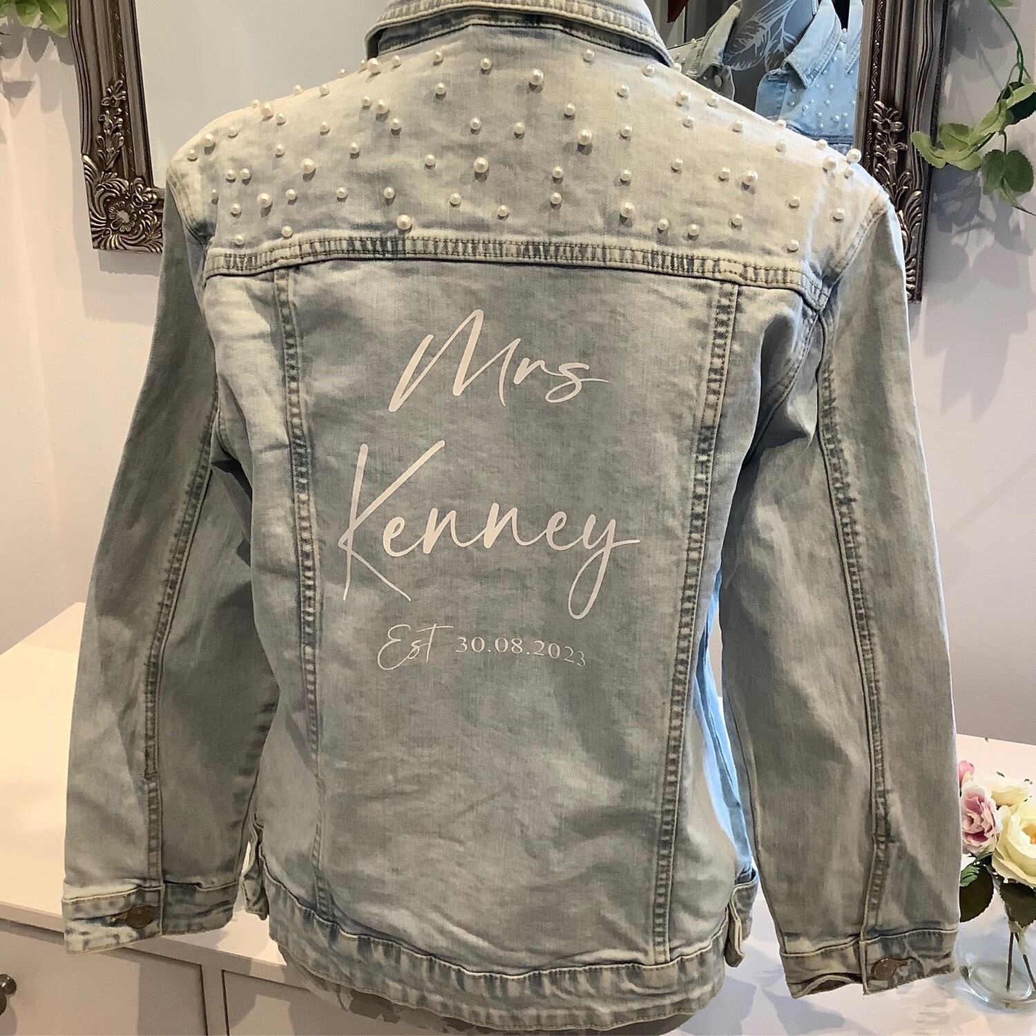 Personalised bride Pearl denim jacket