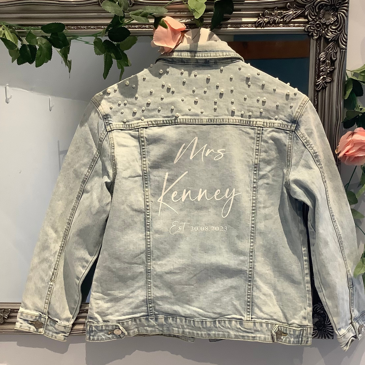 Personalised bride Pearl denim jacket