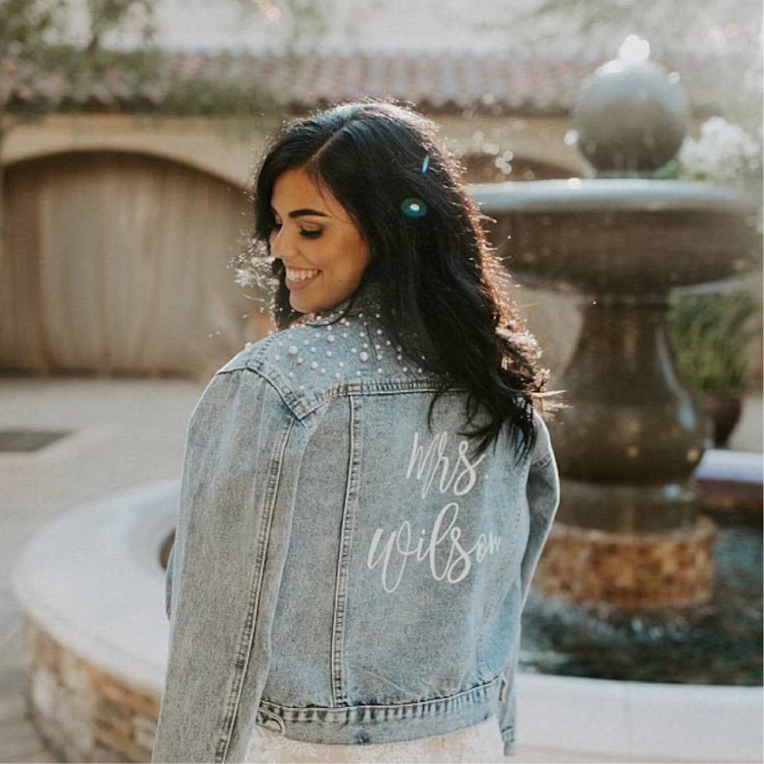 Personalised bride Pearl denim jacket