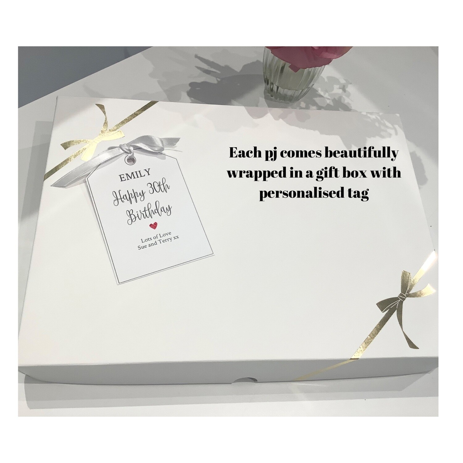 Personalised birthday pj set, Hello forty, Hello thirty, Hello twenty one