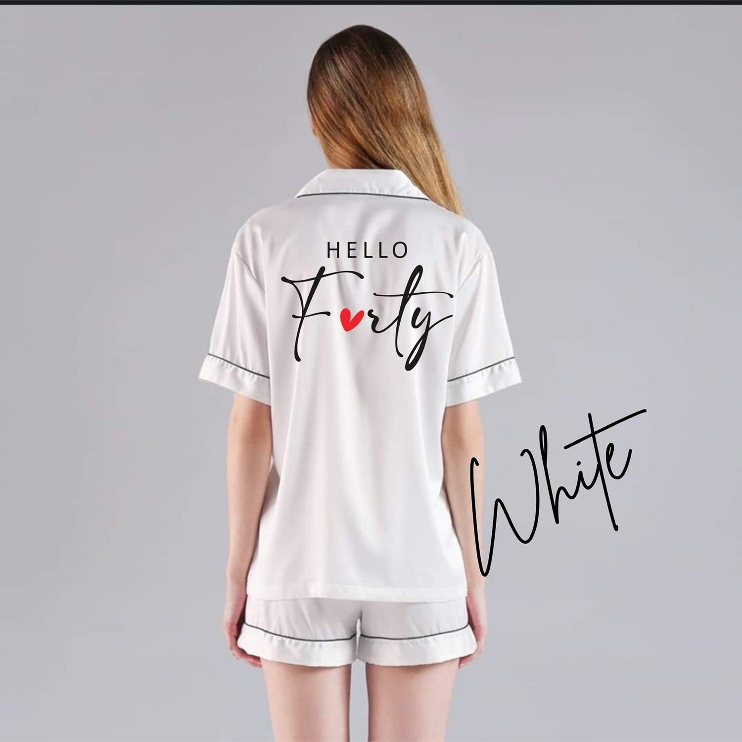 Personalised birthday pj set, Hello forty, Hello thirty, Hello twenty one