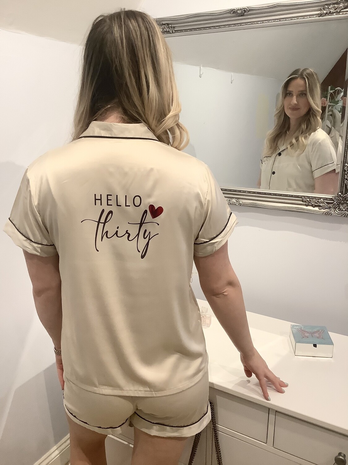 Personalised birthday pj set, Hello forty, Hello thirty, Hello twenty one