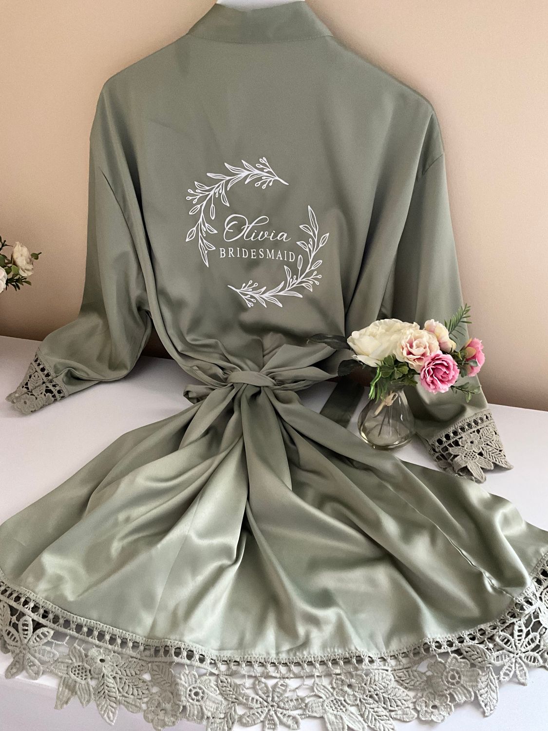 Bridesmaid satin lace robe OLIVIA