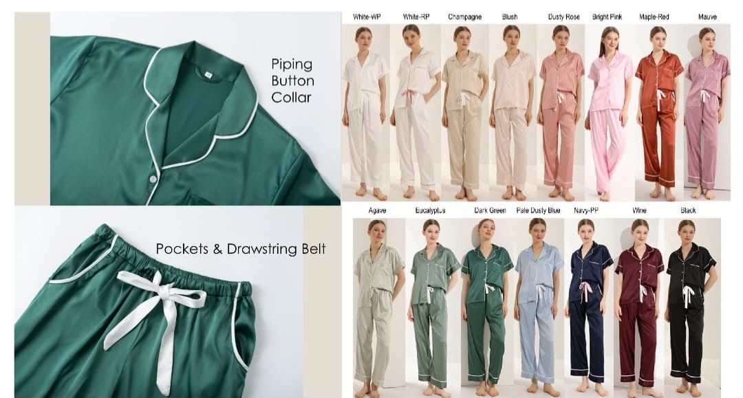 Personalised short sleeve long trouser satin pyjamas JADE