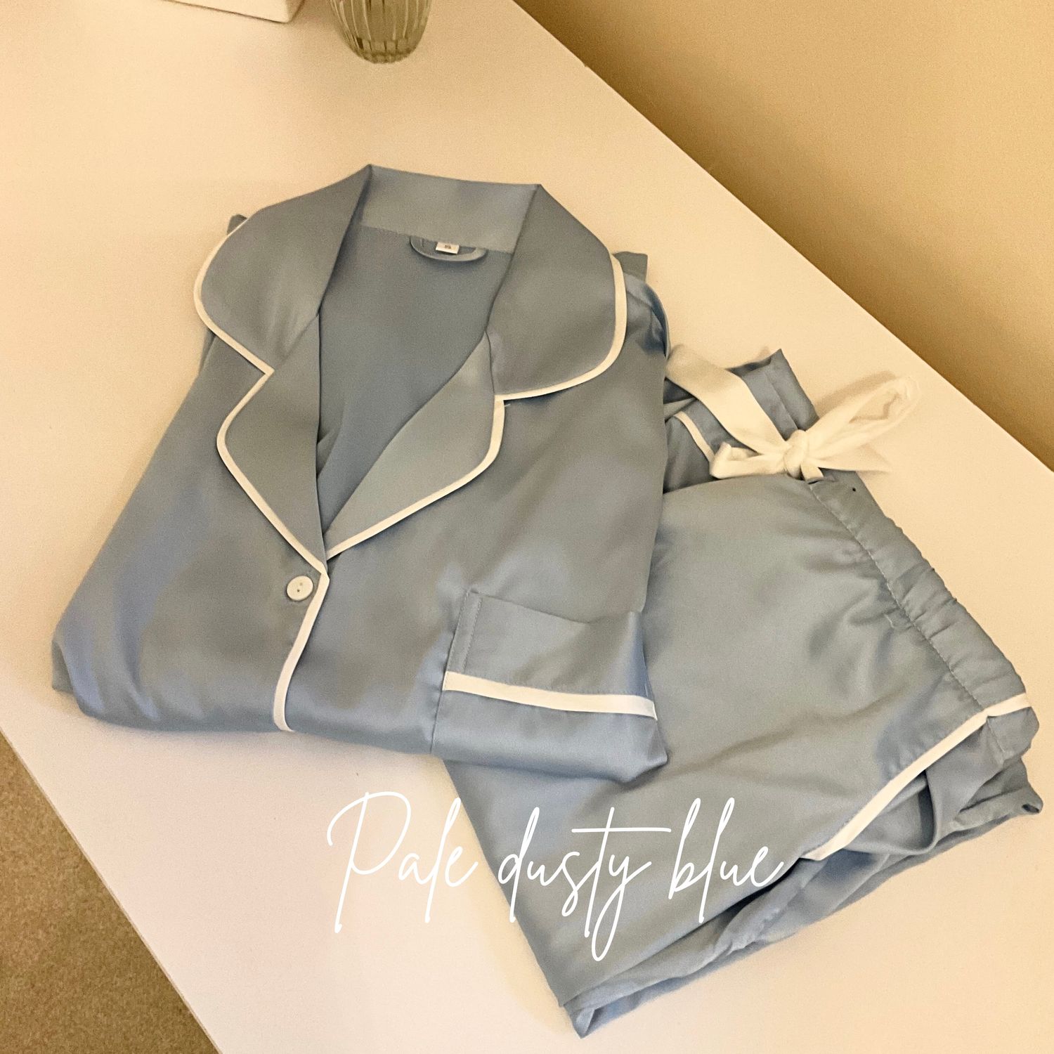 Personalised short sleeve long trouser satin pyjamas JADE