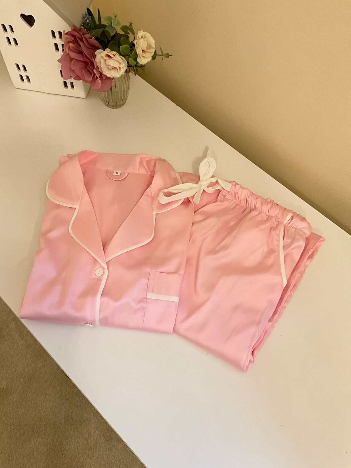 Personalised short sleeve long trouser satin pyjamas JADE